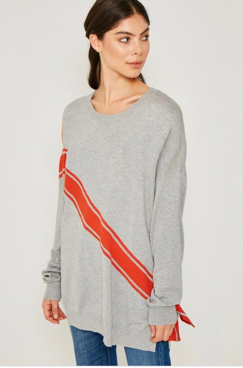 Knit Shoulder Cutout Sweater Top Heather Grey - Athens Georgia Women's Fashion Boutique