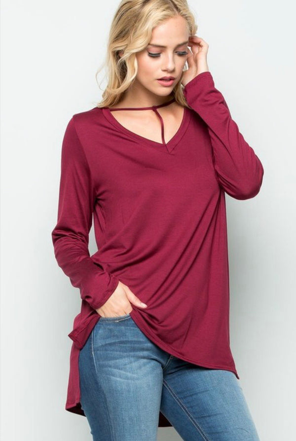 Modal Fabric Strappy Front Top Wine - Athens Georgia Women's Fashion Boutique