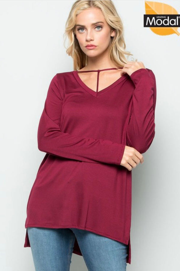 Modal Fabric Strappy Front Top Wine - Athens Georgia Women's Fashion Boutique