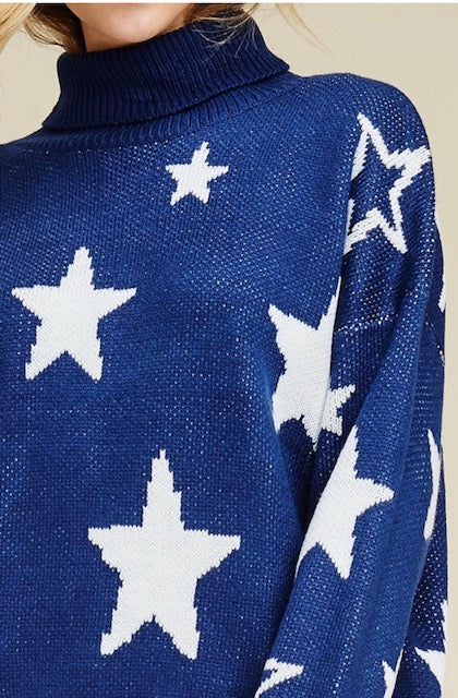 Star Sweater with Haulter Neck Navy - Athens Georgia Women's Fashion Boutique
