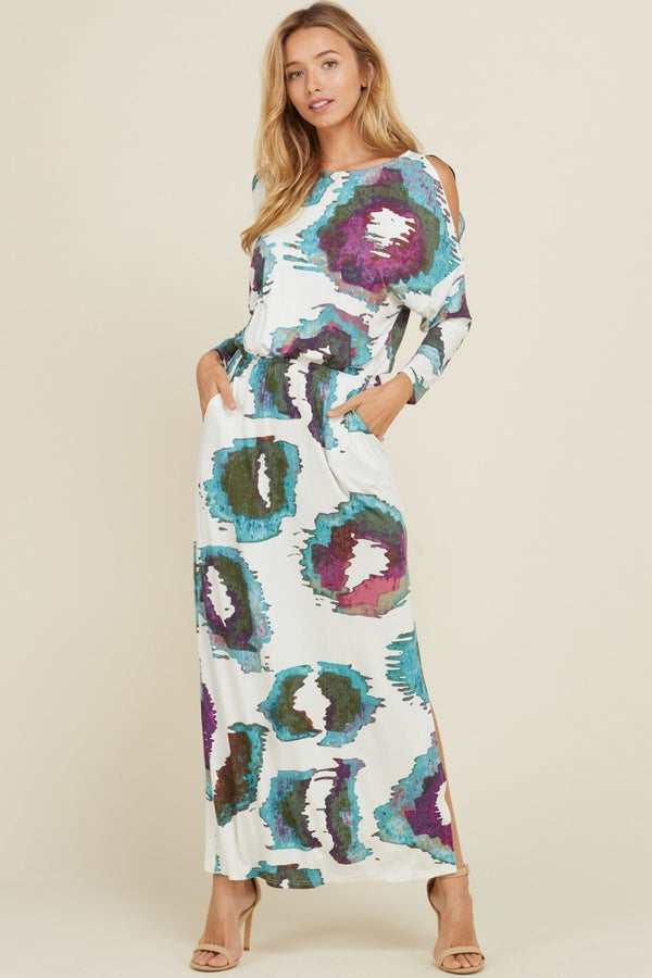 Open Shoulder Maxi Pocket Dress Off White - Athens Georgia Women's Fashion Boutique