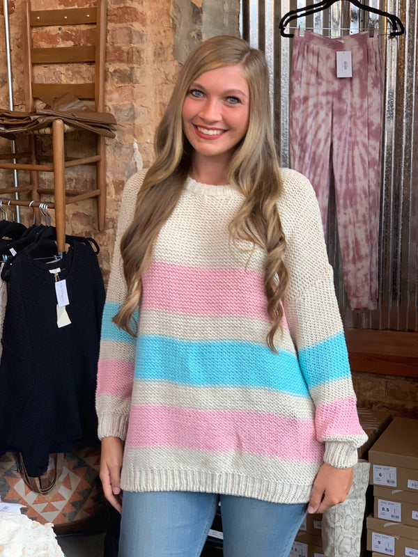 Color Block Rugby Stripe Sweater Cotton Candy