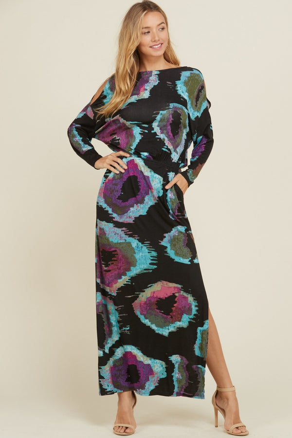 Open Shoulder Maxi Pocket Dress Black - Athens Georgia Women's Fashion Boutique