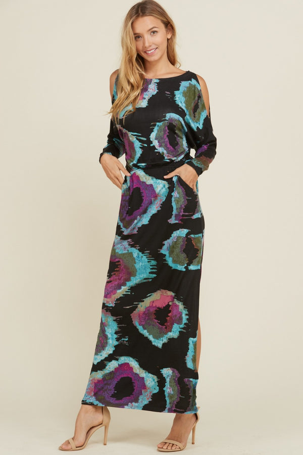 Open Shoulder Maxi Pocket Dress Black - Athens Georgia Women's Fashion Boutique