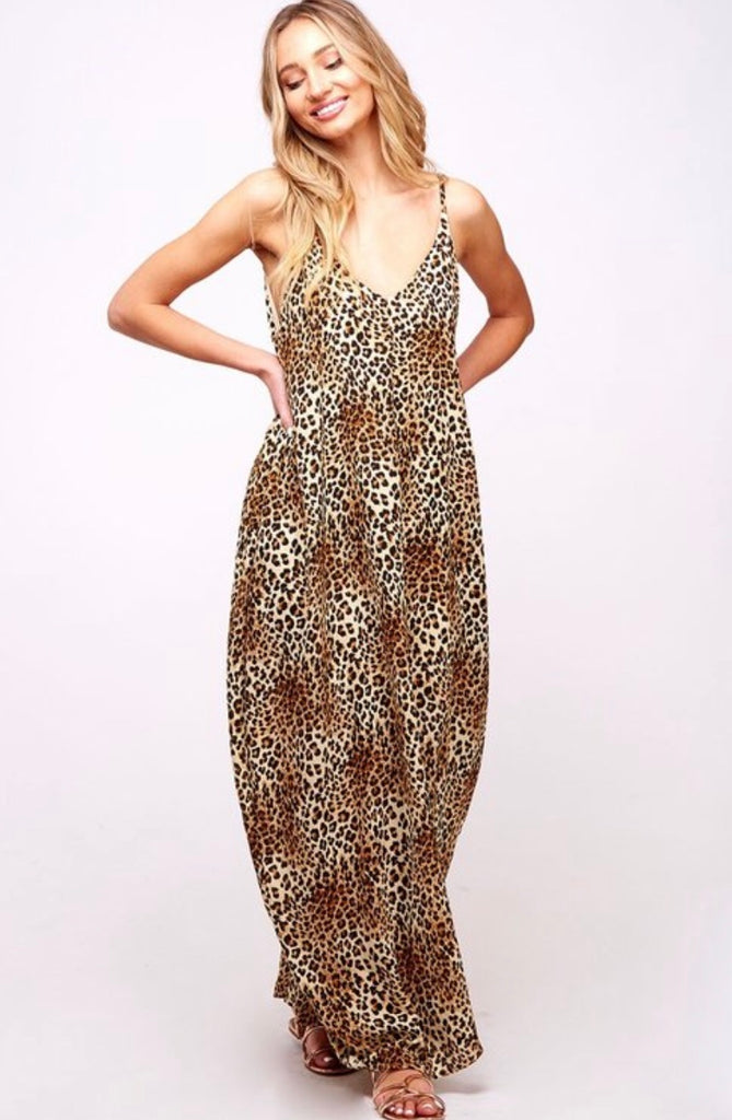 Leopard Printed Maxi Dress Brown