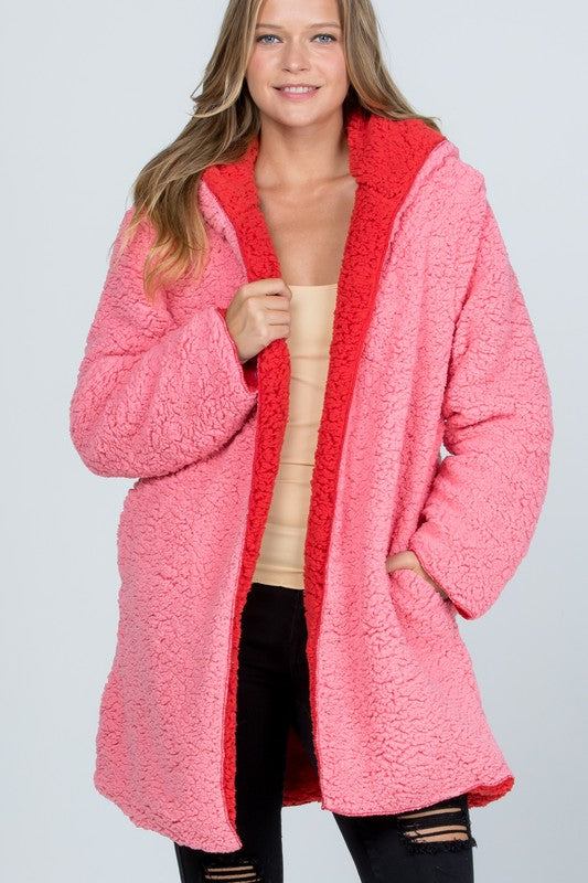 Oversized Teddy Faux Fur Jacket Pink