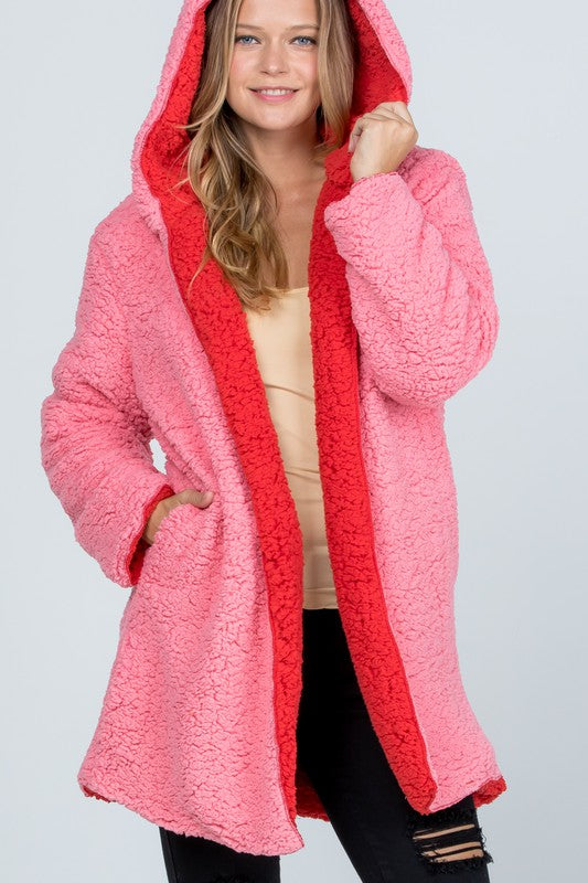 Oversized Teddy Faux Fur Jacket Pink