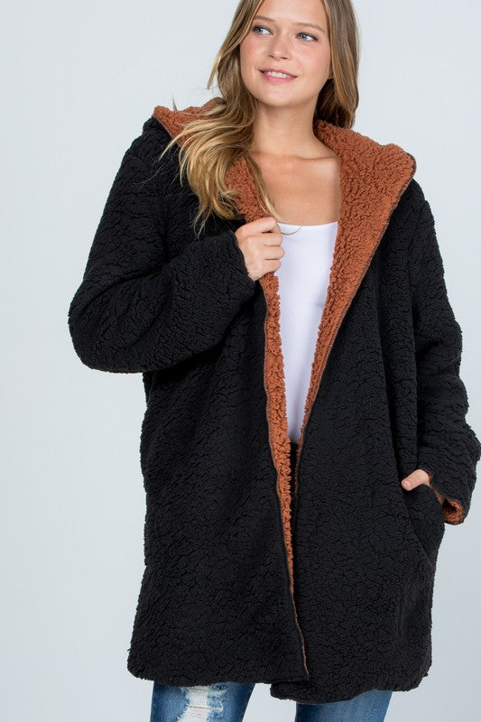 Oversized Teddy Faux Fur Jacket Black