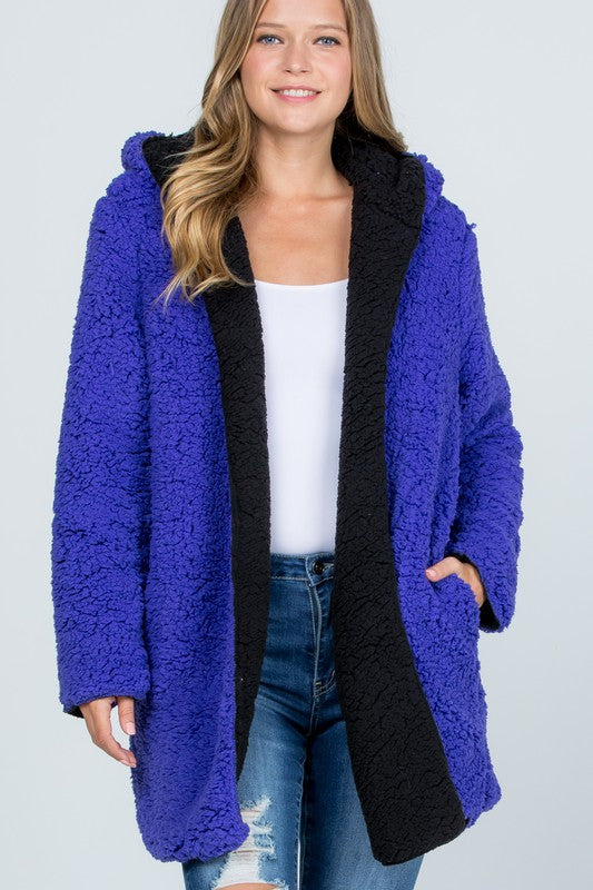 Oversized Teddy Faux Fur Jacket Purple