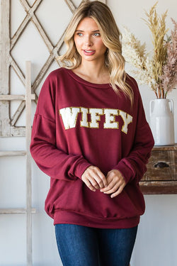 Wifey Patch Sweater Burgundy