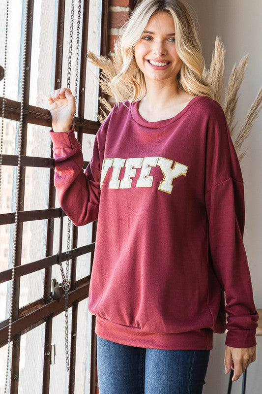 Wifey Patch Sweater Burgundy