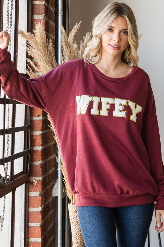 Wifey Patch Sweater Burgundy