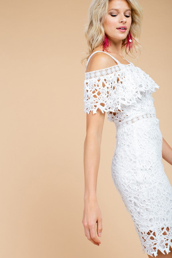 Crochet Lace Off Shoulder Dress White - Athens Georgia Women's Fashion Boutique