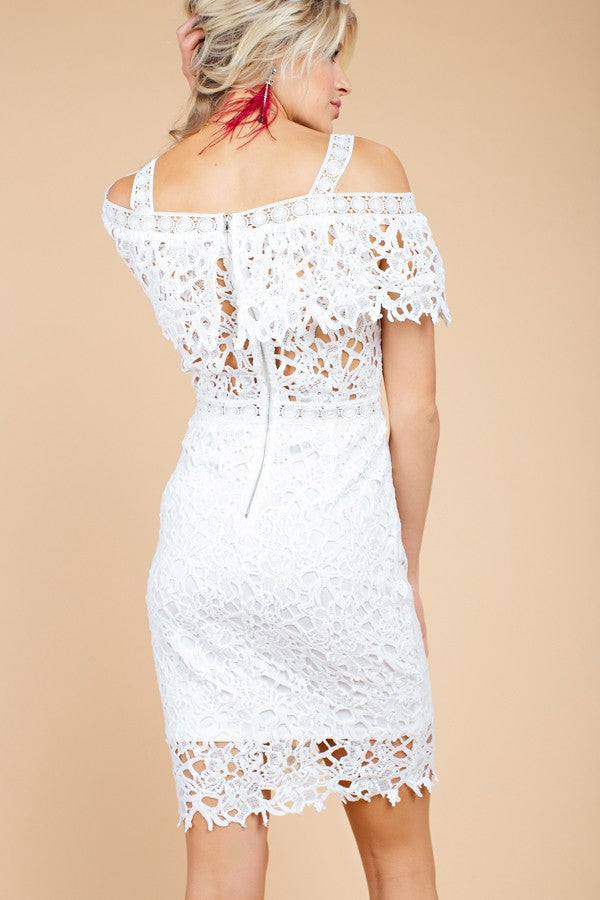 white lace off the shoulder mini dress Crochet Lace Off Shoulder Dress White