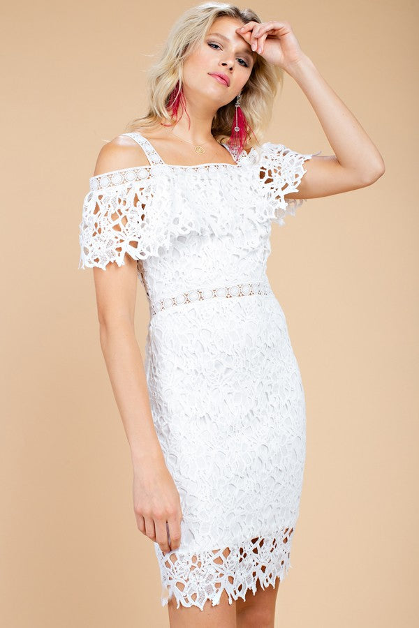 Crochet Lace Off Shoulder Dress White - Athens Georgia Women's Fashion Boutique
