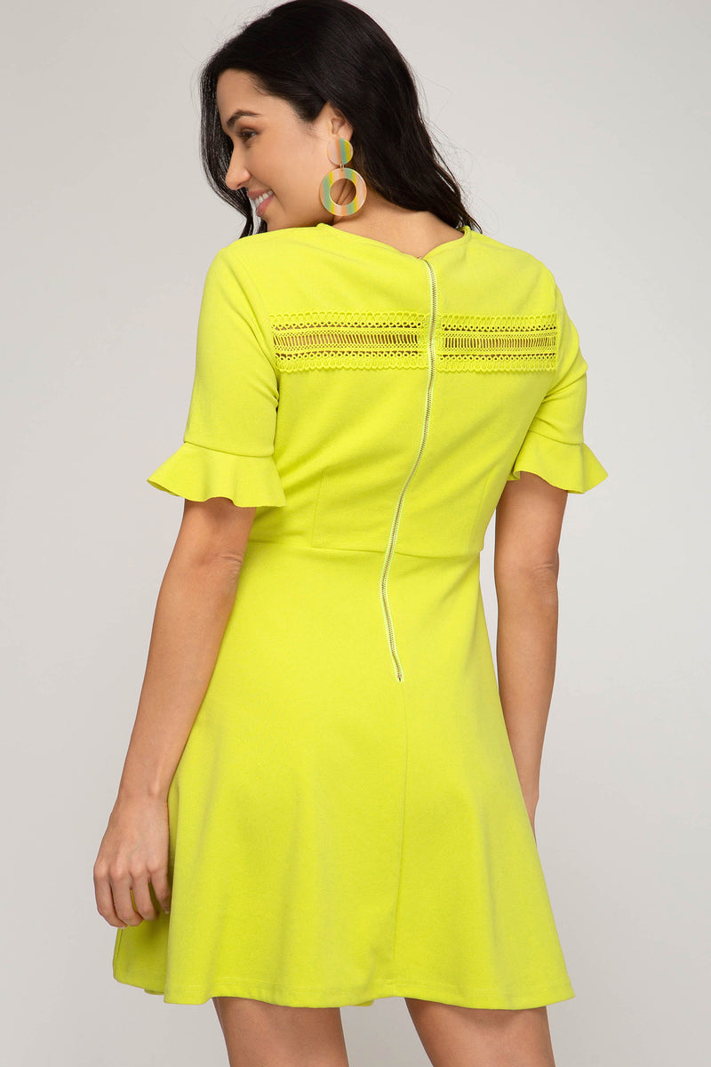 Ruffle Sleeve Heavy Knit Dress Chartreuse