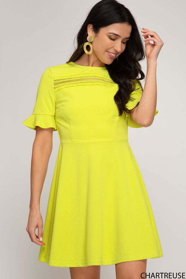 Ruffle Sleeve Heavy Knit Dress Chartreuse