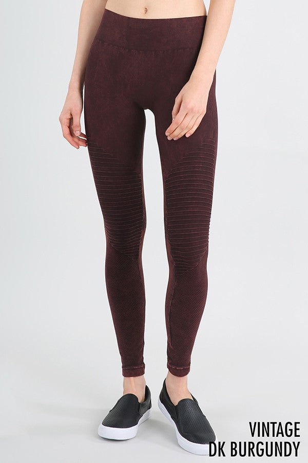 Vintage Moto Long Leggings Dark Burgundy - Athens Georgia Women's Fashion Boutique