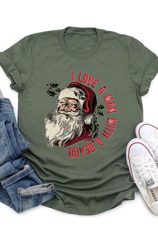I Love a Man with Beard Santa Tee Olive