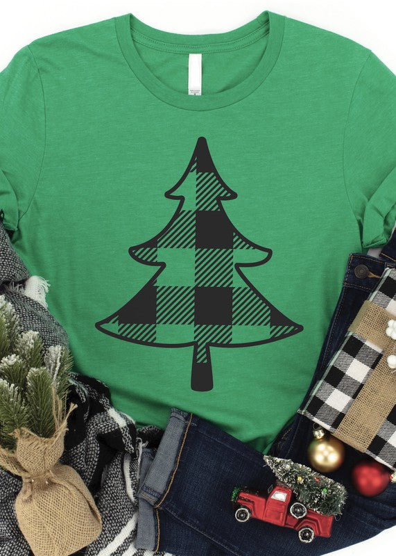Plaid Christmas Tree Graphic Tee Green