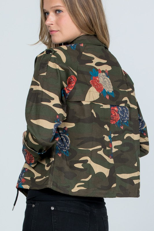 Floral Print Camo Jacket Green - Southern Fashion Boutique Bliss