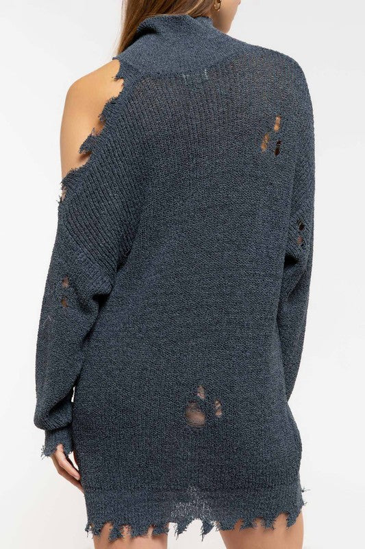 Lightweight Distressed Raw Edge Sweater Charcoal - Athens Georgia Women's Fashion Boutique