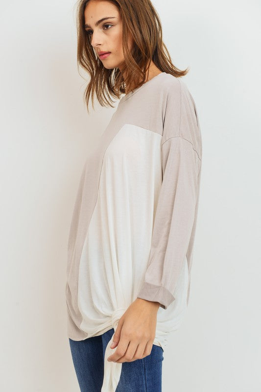 Modal Side Tie Knit Top Taupe