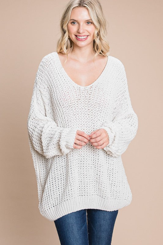 Solid Soft Chunky Knit Sweater Ivory - Southern Fashion Boutique Bliss