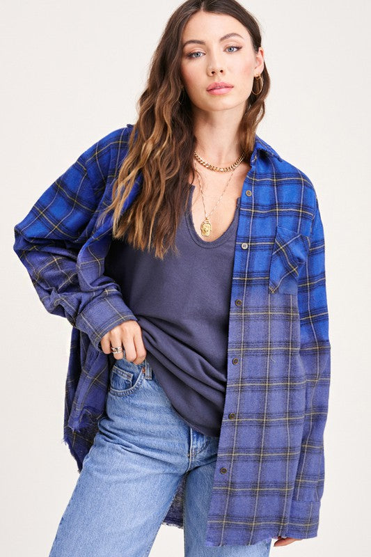Ombre Flannel Shirt Royal Blue - Southern Fashion Boutique Bliss