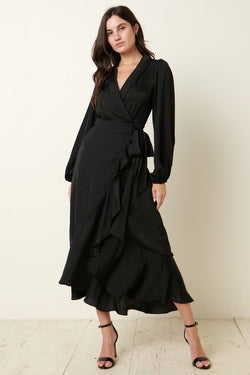 Satin Maxi Wrap Dress Black - Southern Fashion Boutique Bliss Satin Maxi Wrap Dress Black - Southern Fashion Boutique Bliss