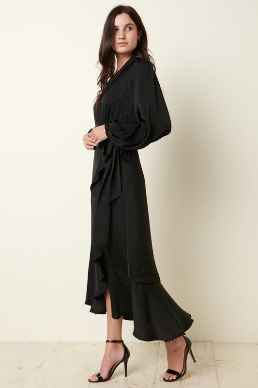 Satin Maxi Wrap Dress Black Satin Maxi Wrap Dress Black