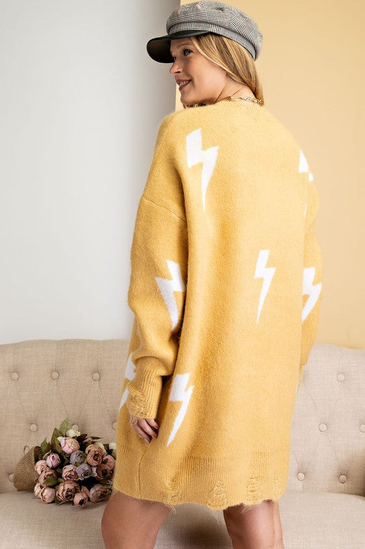 Lighting Patterned Sweater Dress Mustard