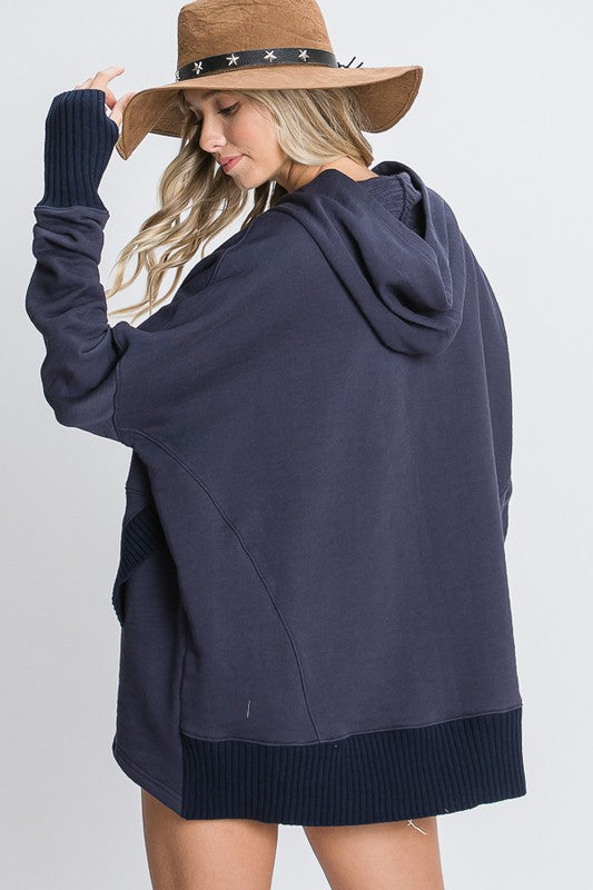 Washed French Terry Oversized Hoodie Navy