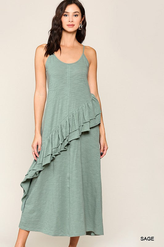 Sleeveless Ruffle Detail Maxi Dress Sage - Southern Fashion Boutique Bliss Sleeveless Ruffle Detail Maxi Dress Sage - Southern Fashion Boutique Bliss