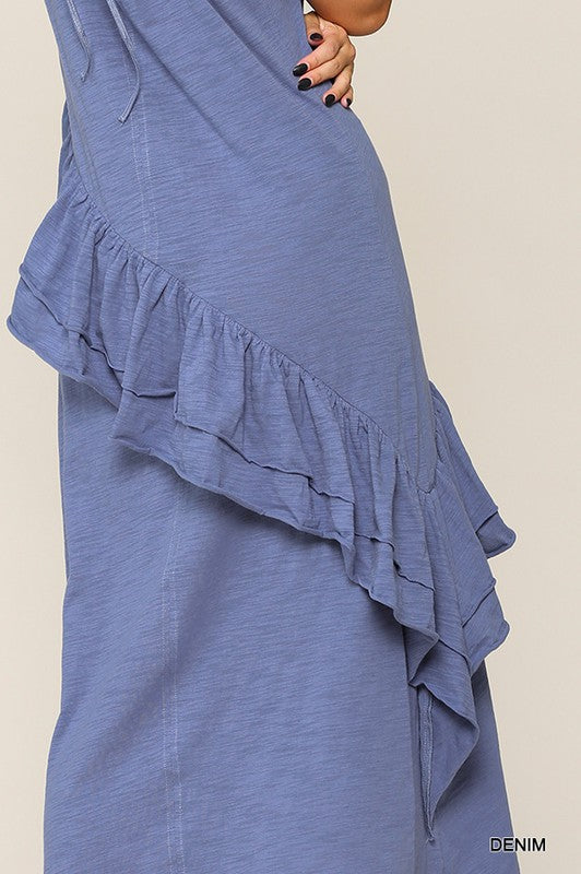 Sleeveless Ruffle Detail Maxi Dress Denim