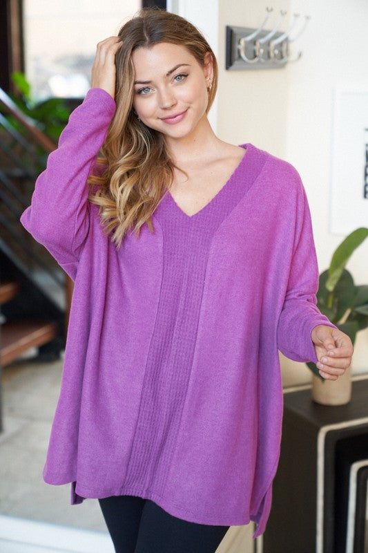 Long Sleeve Solid Knit Pullover Magenta