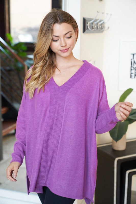 Long Sleeve Solid Knit Pullover Magenta