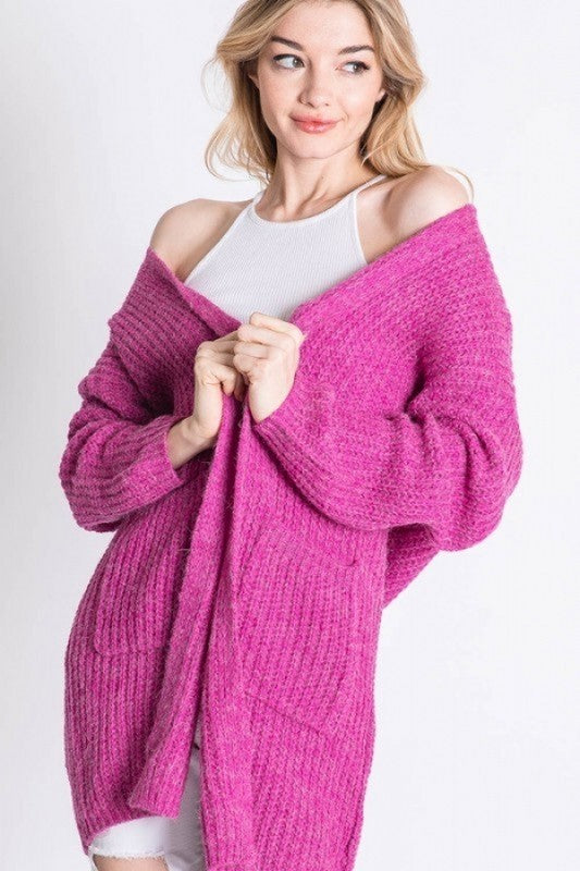 Pattern Knit Dolman Slouch Cardigan Fuschia