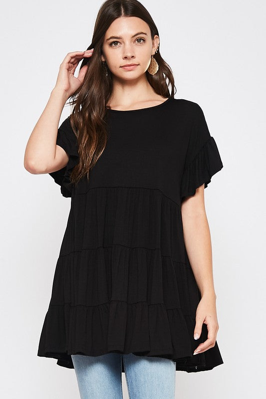 Solid Baby Doll Tunic Top Black