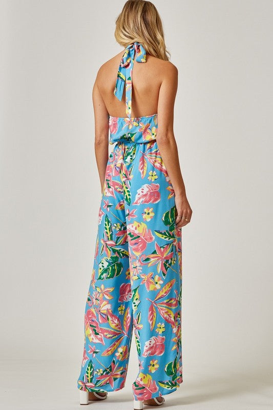 High Neck Printed Jumpsuit Denim Multi