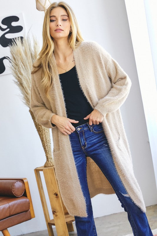Textured Thick Knit Cardigan Taupe