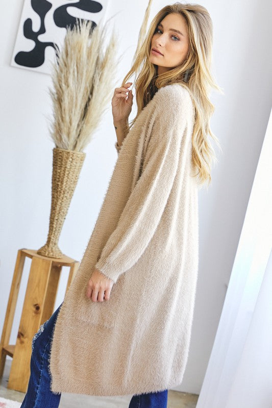 Textured Thick Knit Cardigan Taupe