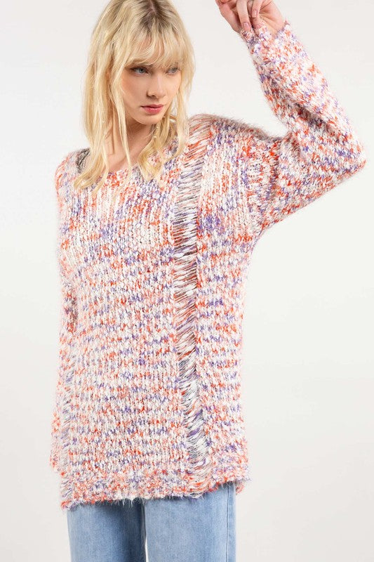 Mohair 3-Tone Knitted Sweater Crabapple Multi
