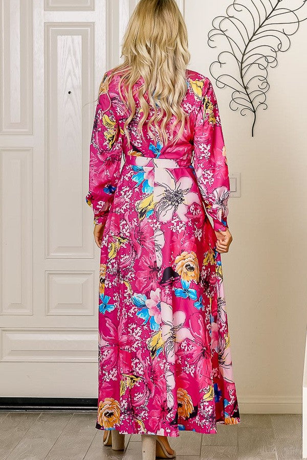 Long Sleeve V-Neck Floral Print Maxi Dress Fuschia - Southern Fashion Boutique Bliss Long Sleeve V-Neck Floral Print Maxi Dress Fuschia - Southern Fashion Boutique Bliss