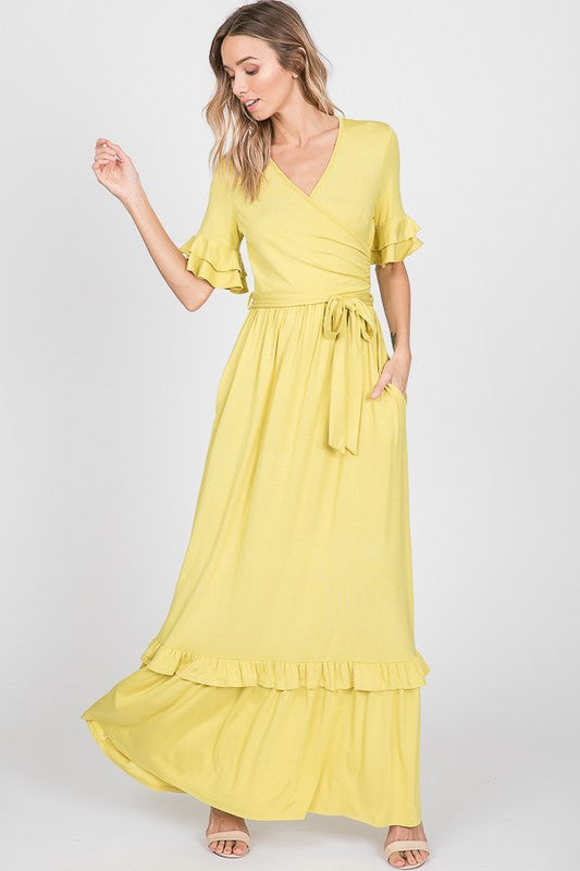 Ruffled Sleeve Maxi Dress Lime
