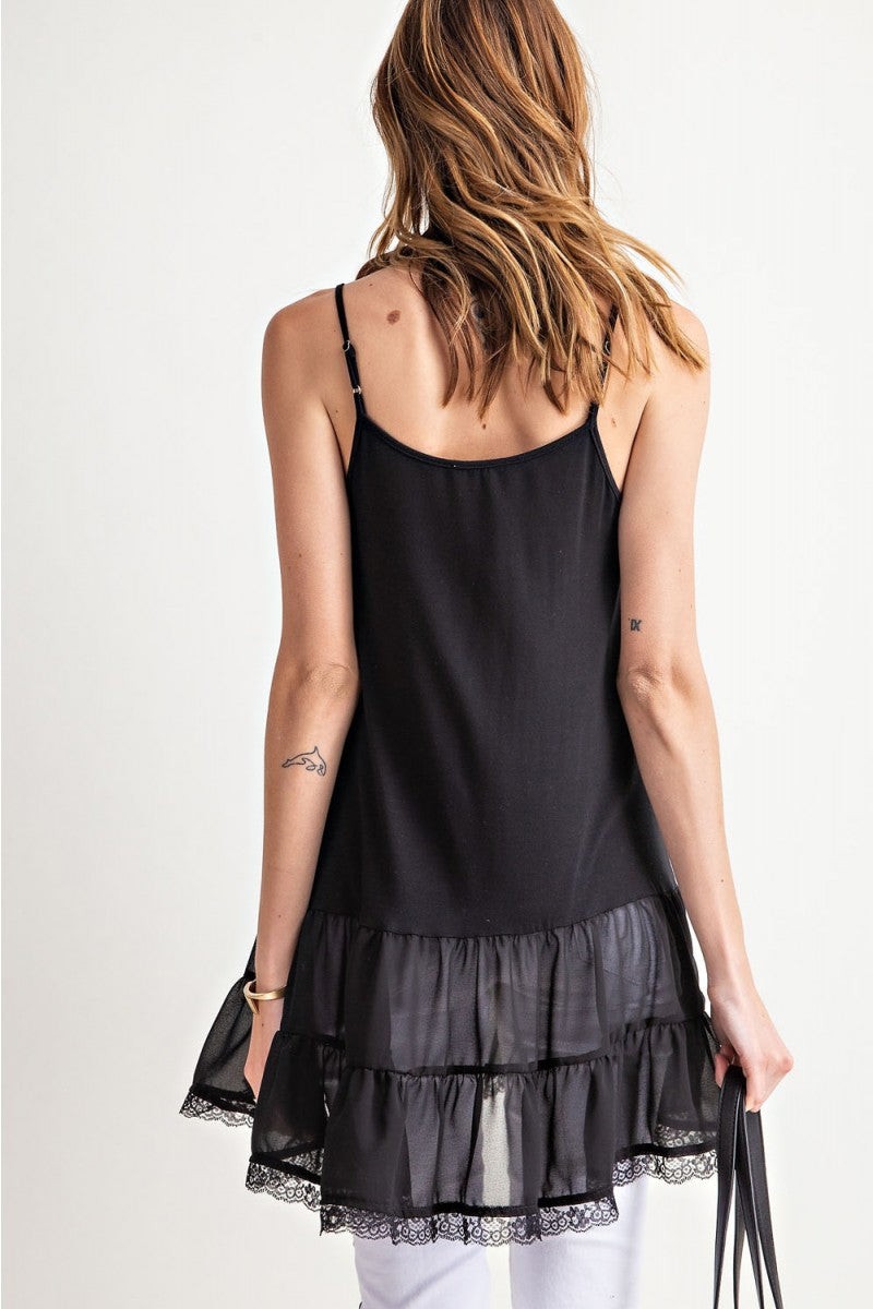 Layer Ruffle Bottom Cami Tunic Black - Athens Georgia Women's Fashion Boutique