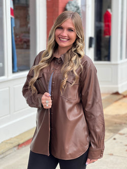 Faux Leather Shacket Brown Southern Fashion Boutique Bliss