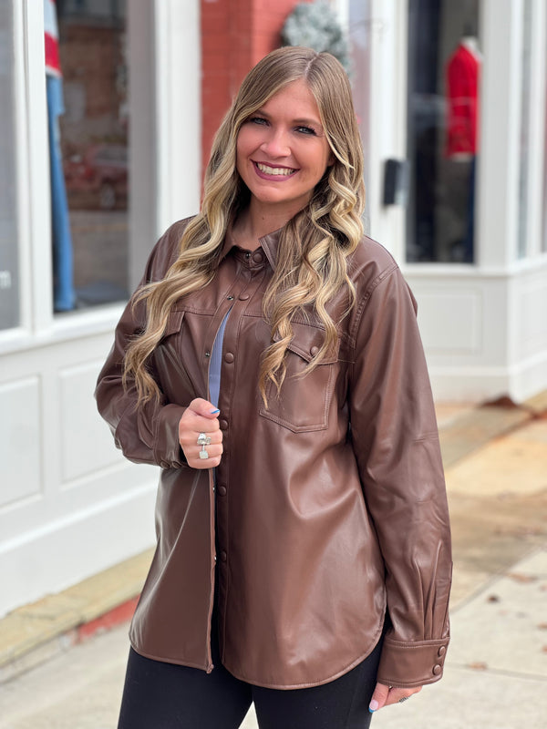 Faux Leather Shacket Brown