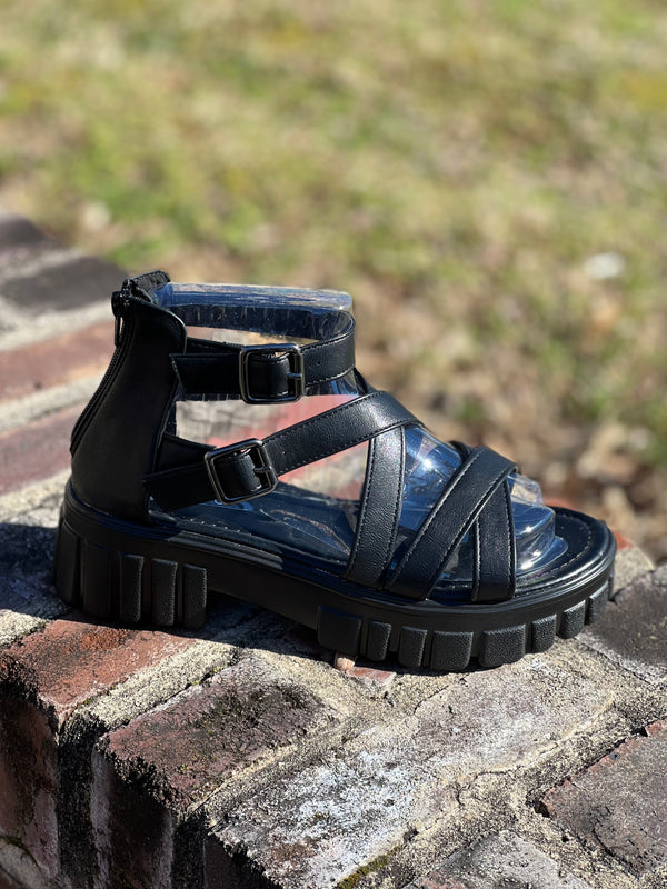 Open Toe Ankle Strap Casual Sandals Black