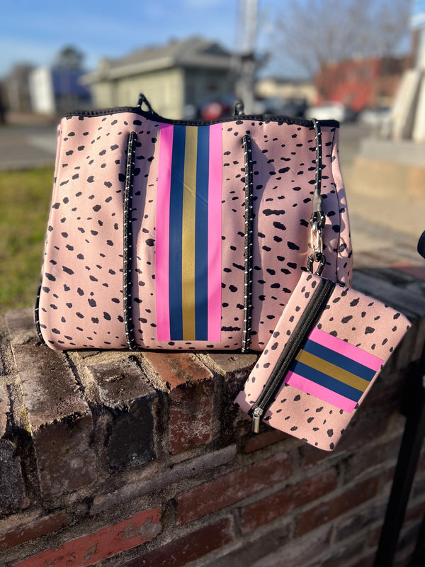 Neoprene Bag Spots with Pink Stripe